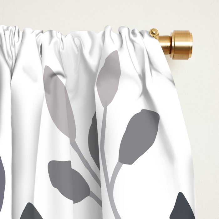 Modern, Floral Prints, Yellow, Gray and White Window Curtain Gallery Image 2