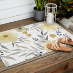 Modern, Floral Prints, Yellow, Gray and White Outdoor Rug Gallery Image 2