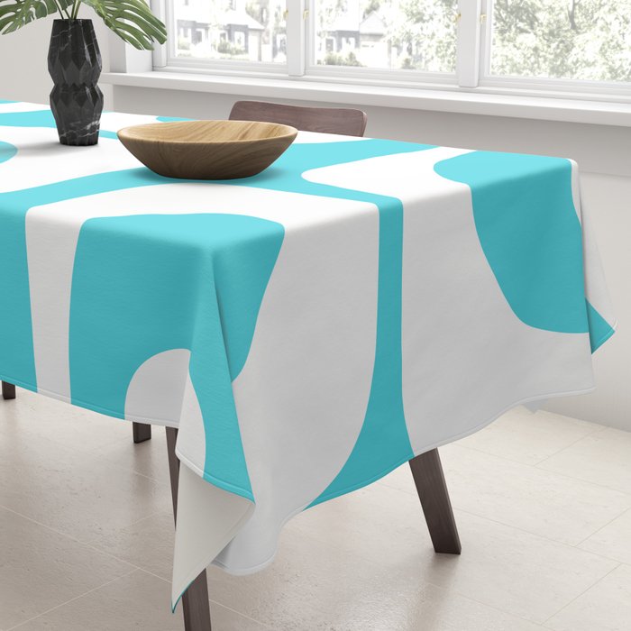 Robin's Egg Blue Turquoise Mid Century Modern Piquet Minimalist Abstract Tablecloth Gallery Image 3