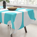 Robin's Egg Blue Turquoise Mid Century Modern Piquet Minimalist Abstract Tablecloth Gallery Image 3