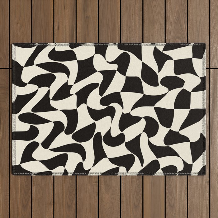  Black&White Warped Wavy Check Outdoor Rug Gallery Image 1