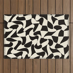  Black&White Warped Wavy Check Outdoor Rug Gallery Image 1