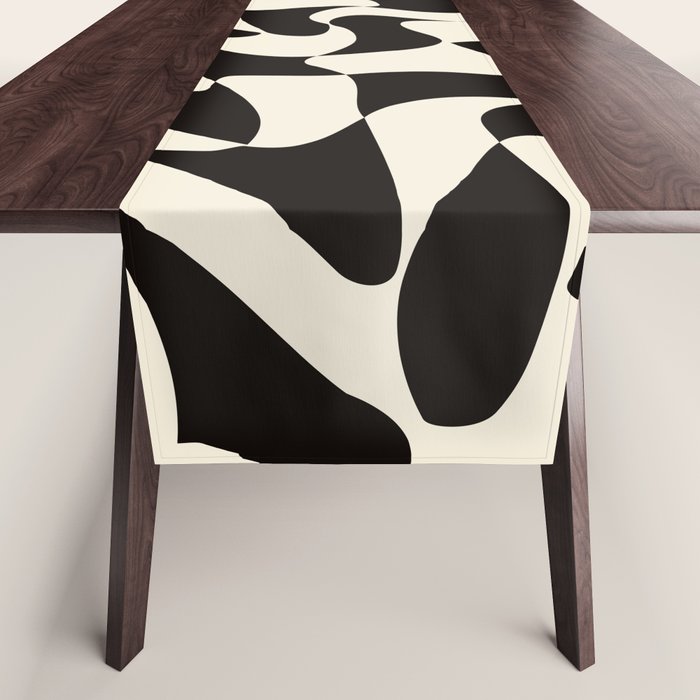  Black&White Warped Wavy Check Table Runner Gallery Image 1