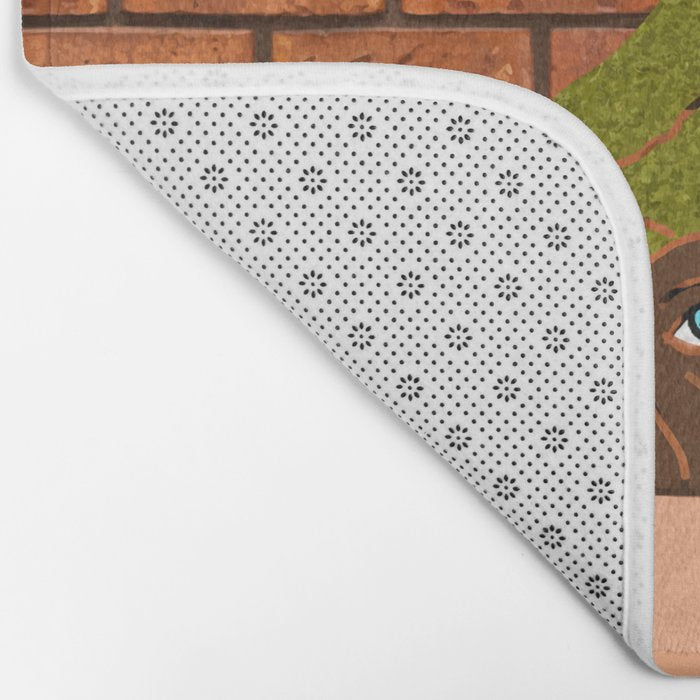 Goodfellas, Vintage Rattan Man Dog Pet Human Companion, Dachshund Dogs Parent, Line Art Collage Illustration Home Décor, Retro Eclectic Bohemian Interiors Bath Mat Gallery Image 2