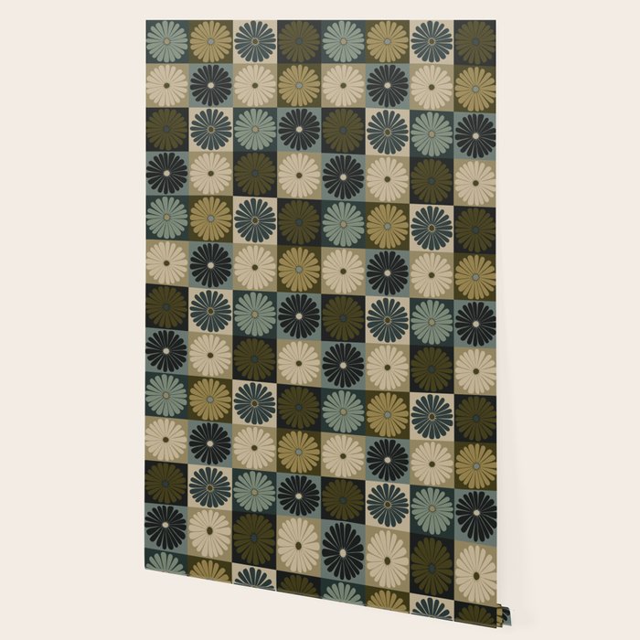 Retro Flowers Check Pattern V Wallpaper Gallery Image 2