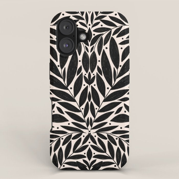 Black and White Folk Leaves  iPhone Case Gallery Image 1