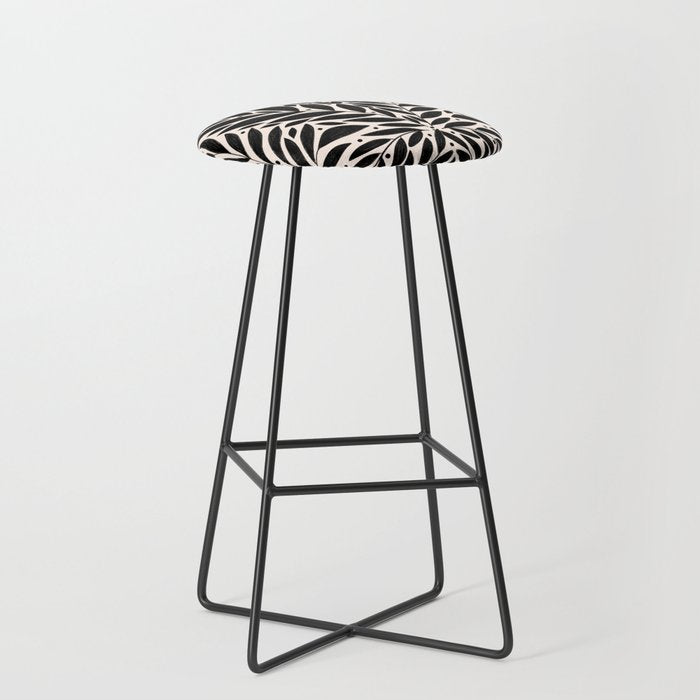 Black and White Folk Leaves  Stool Gallery Image 1