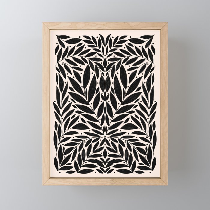 Black and White Folk Leaves  Mini Art Print Gallery Image 1
