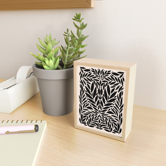 Black and White Folk Leaves  Mini Art Print Gallery Image 2