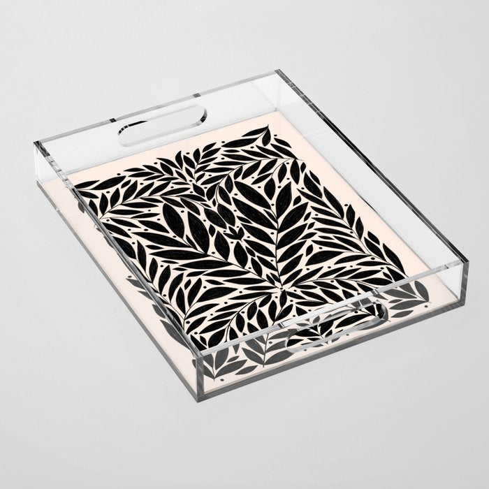 Black and White Folk Leaves  Acrylic Tray Gallery Image 1