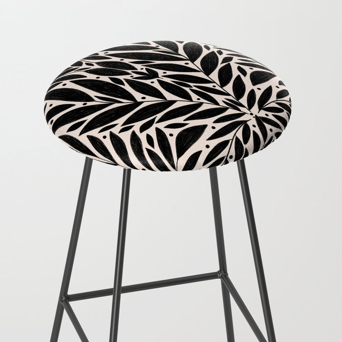 Black and White Folk Leaves  Stool Gallery Image 2