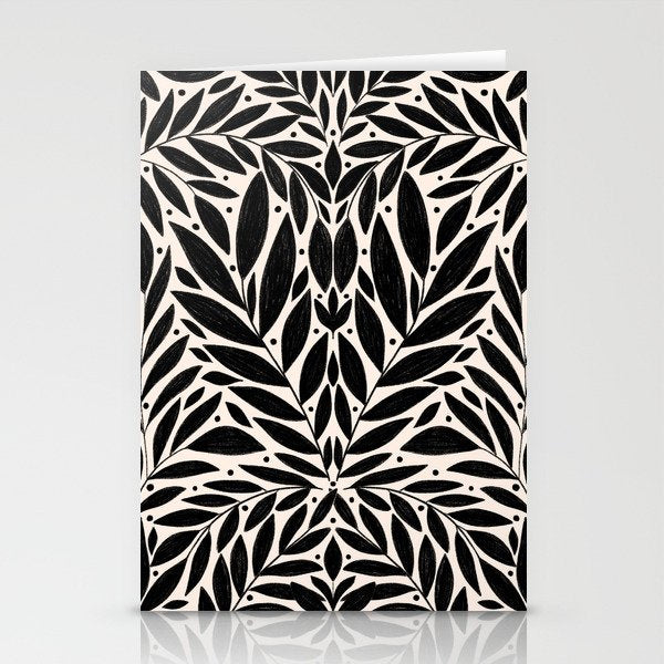 Black and White Folk Leaves  Stationery Card Gallery Image 1