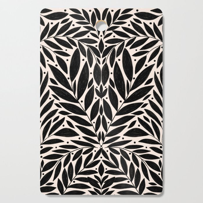 Black and White Folk Leaves  Cutting Board Gallery Image 1