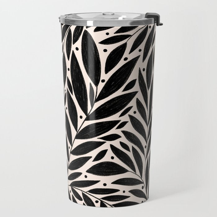 Black and White Folk Leaves  Travel Mug Gallery Image 2