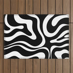 Modern Retro Liquid Swirl Abstract Pattern in Black and White Outdoor Rug Gallery Image 1
