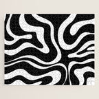 Modern Retro Liquid Swirl Abstract Pattern in Black and White Jigsaw Puzzle Gallery Image 1