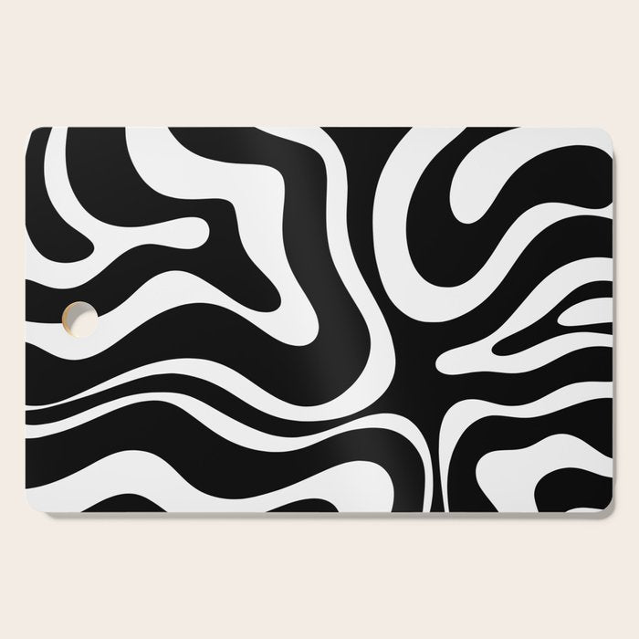 Modern Retro Liquid Swirl Abstract Pattern in Black and White Cutting Board Gallery Image 1
