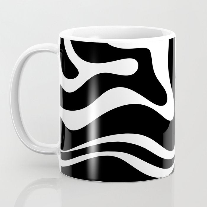 Modern Retro Liquid Swirl Abstract Pattern in Black and White Coffee Mug Gallery Image 3