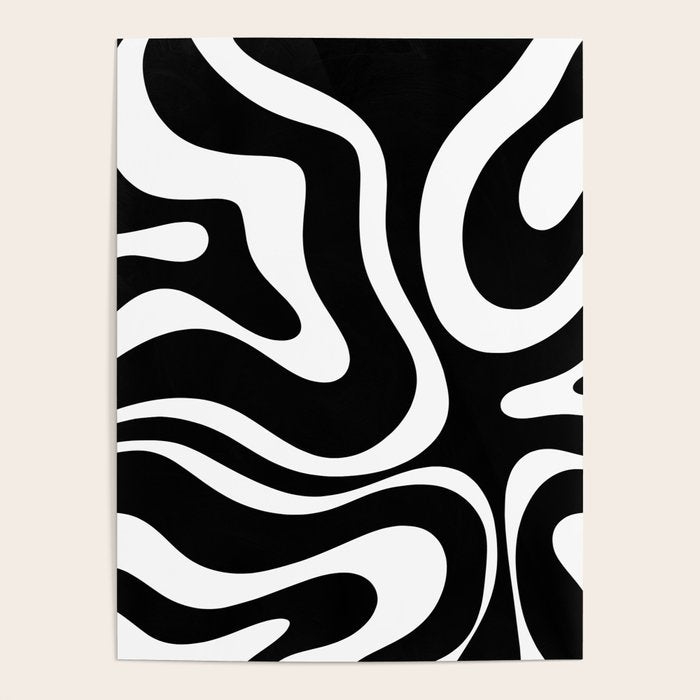 Modern Retro Liquid Swirl Abstract Pattern in Black and White Poster Gallery Image 1