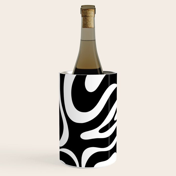 Modern Retro Liquid Swirl Abstract Pattern in Black and White Wine Chiller Gallery Image 3