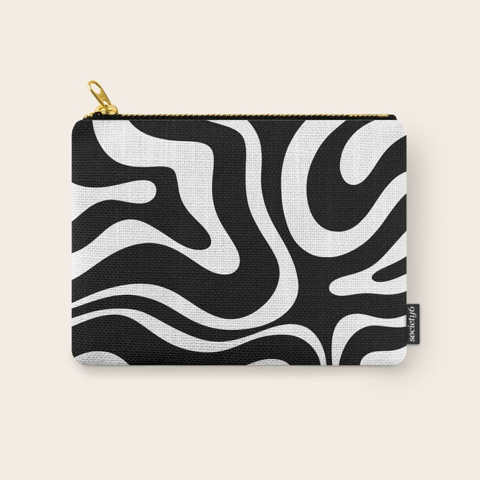Modern Retro Liquid Swirl Abstract Pattern in Black and White Carry All Pouch Gallery Image 1