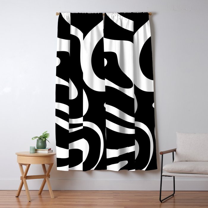Modern Retro Liquid Swirl Abstract Pattern in Black and White Window Curtain Gallery Image 5