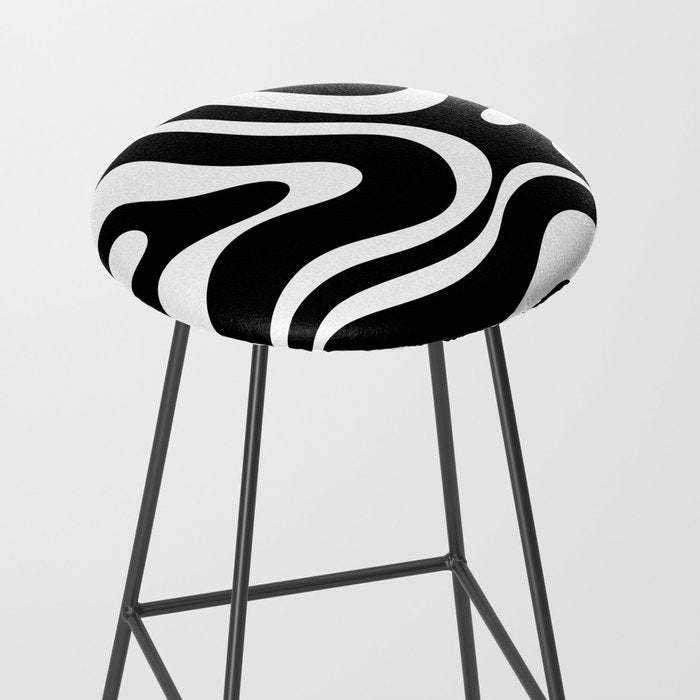 Modern Retro Liquid Swirl Abstract Pattern in Black and White Stool Gallery Image 2