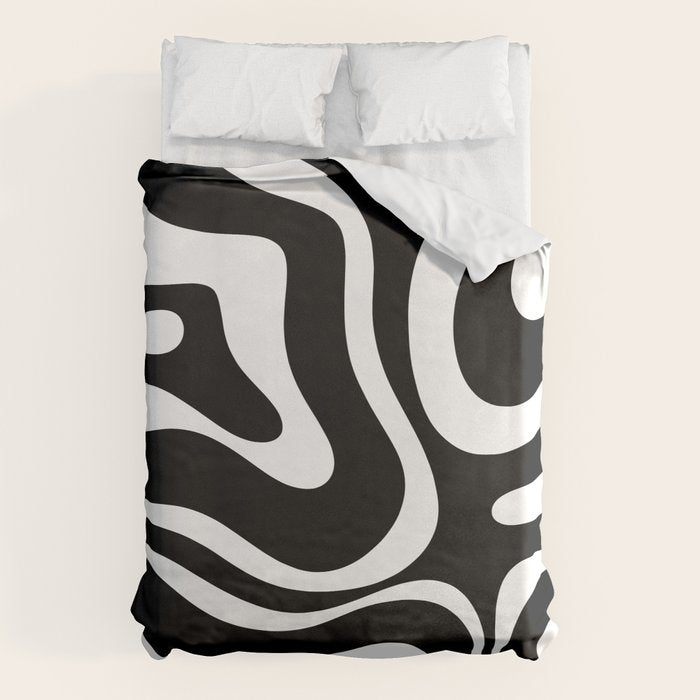 Modern Retro Liquid Swirl Abstract Pattern in Black and White Duvet Cover Gallery Image 6