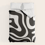 Modern Retro Liquid Swirl Abstract Pattern in Black and White Duvet Cover Gallery Image 6