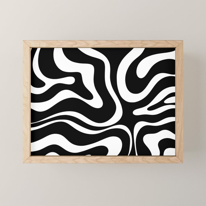 Modern Retro Liquid Swirl Abstract Pattern in Black and White Mini Art Print Gallery Image 1