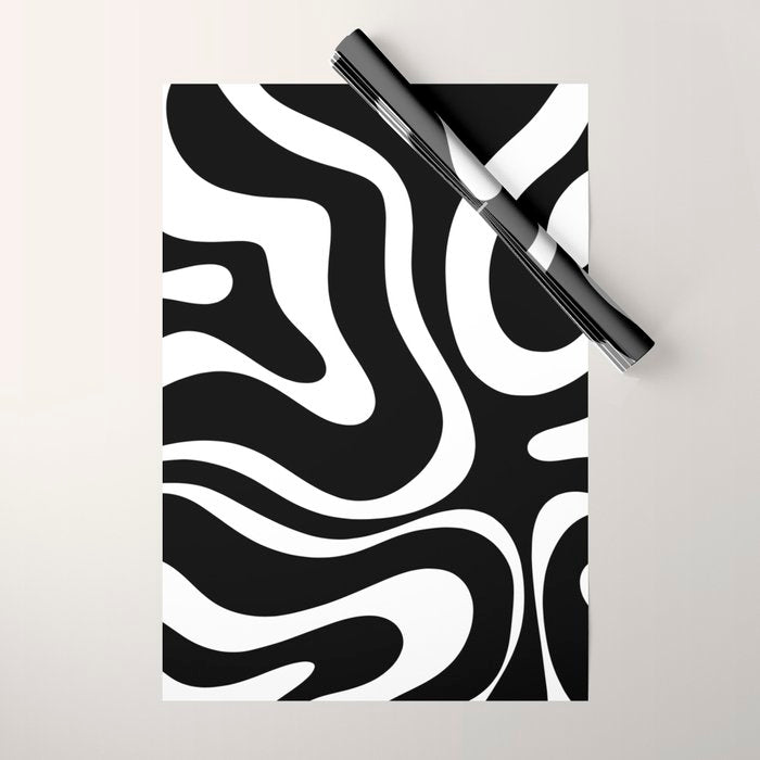 Modern Retro Liquid Swirl Abstract Pattern in Black and White Wrapping Paper Gallery Image 1