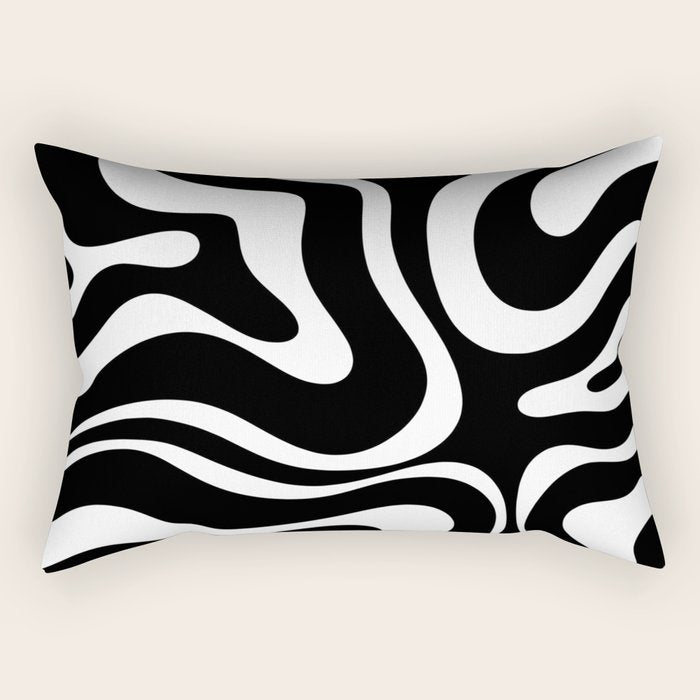 Modern Retro Liquid Swirl Abstract Pattern in Black and White Rectangular Pillow Gallery Image 1