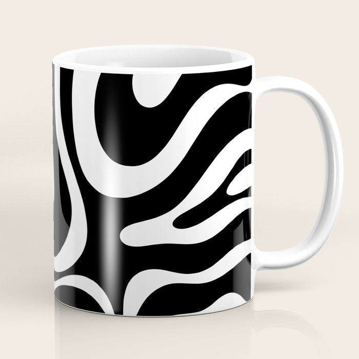 Modern Retro Liquid Swirl Abstract Pattern in Black and White Coffee Mug Gallery Image 1