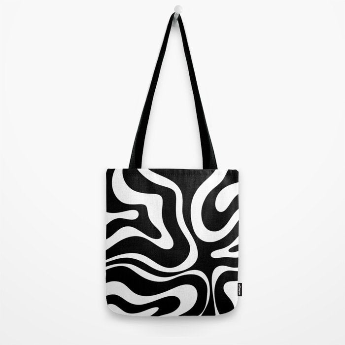 Modern Retro Liquid Swirl Abstract Pattern in Black and White Tote Bag Gallery Image 2
