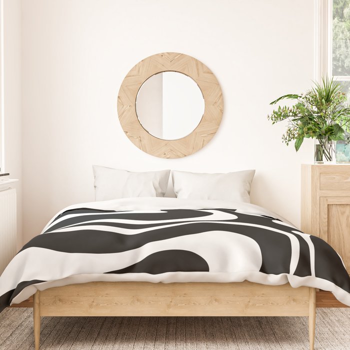 Modern Retro Liquid Swirl Abstract Pattern in Black and White Duvet Cover Gallery Image 3
