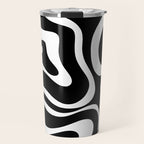 Modern Retro Liquid Swirl Abstract Pattern in Black and White Travel Mug Gallery Image 1