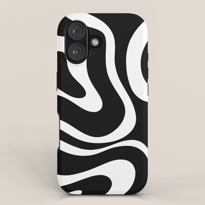 Modern Retro Liquid Swirl Abstract Pattern in Black and White iPhone Case Gallery Image 1