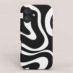 Modern Retro Liquid Swirl Abstract Pattern in Black and White iPhone Case Gallery Image 1