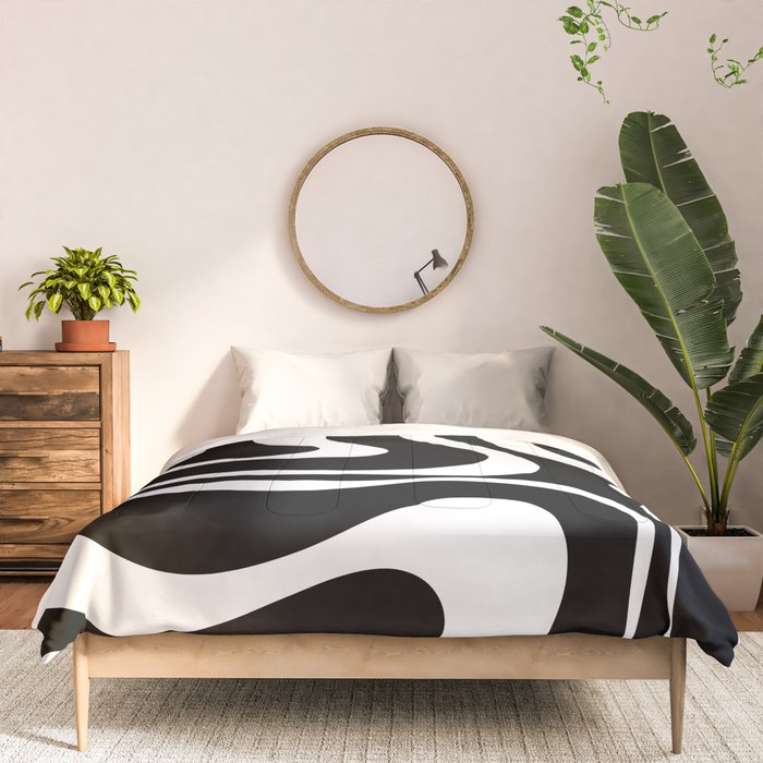 Modern Retro Liquid Swirl Abstract Pattern in Black and White Comforter Gallery Image 3