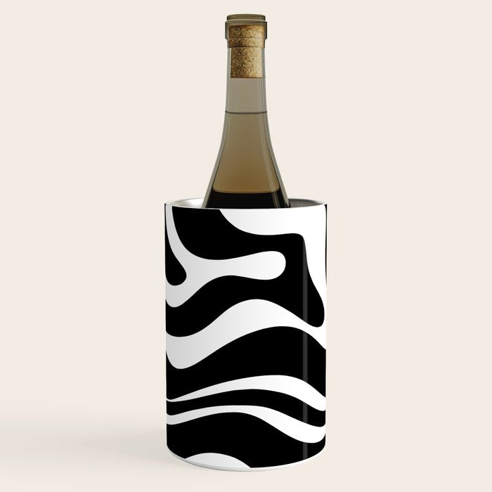 Modern Retro Liquid Swirl Abstract Pattern in Black and White Wine Chiller Gallery Image 2