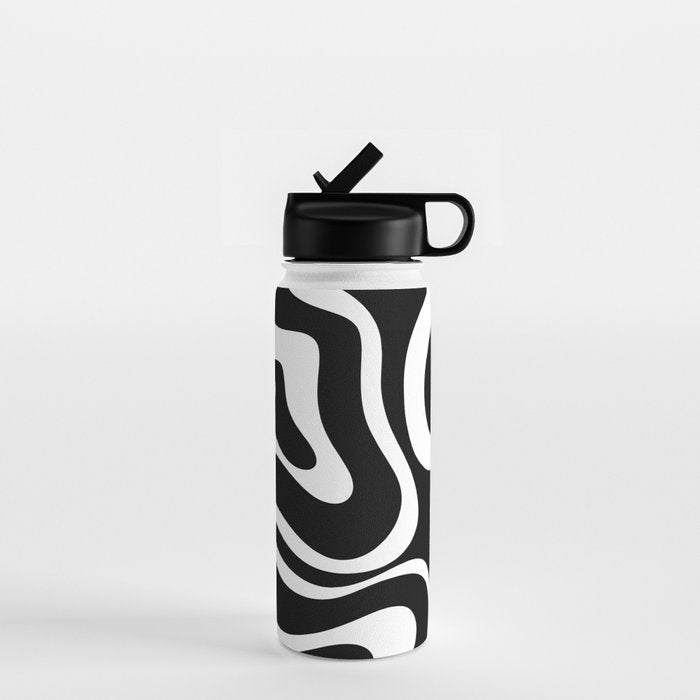 Modern Retro Liquid Swirl Abstract Pattern in Black and White Water Bottle Gallery Image 1