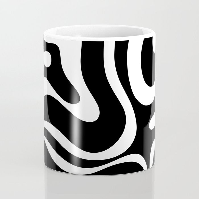 Modern Retro Liquid Swirl Abstract Pattern in Black and White Coffee Mug Gallery Image 4