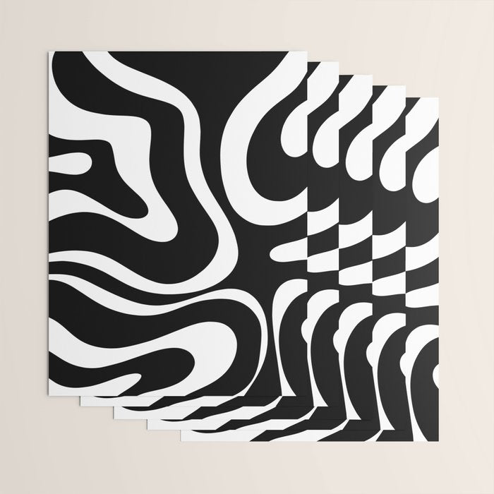 Modern Retro Liquid Swirl Abstract Pattern in Black and White Wrapping Paper Gallery Image 3