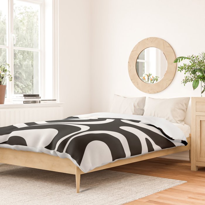 Modern Retro Liquid Swirl Abstract Pattern in Black and White Duvet Cover Gallery Image 2