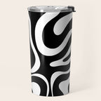 Modern Retro Liquid Swirl Abstract Pattern in Black and White Travel Mug Gallery Image 2
