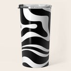Modern Retro Liquid Swirl Abstract Pattern in Black and White Travel Mug Gallery Image 3
