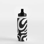 Modern Retro Liquid Swirl Abstract Pattern in Black and White Water Bottle Gallery Image 2