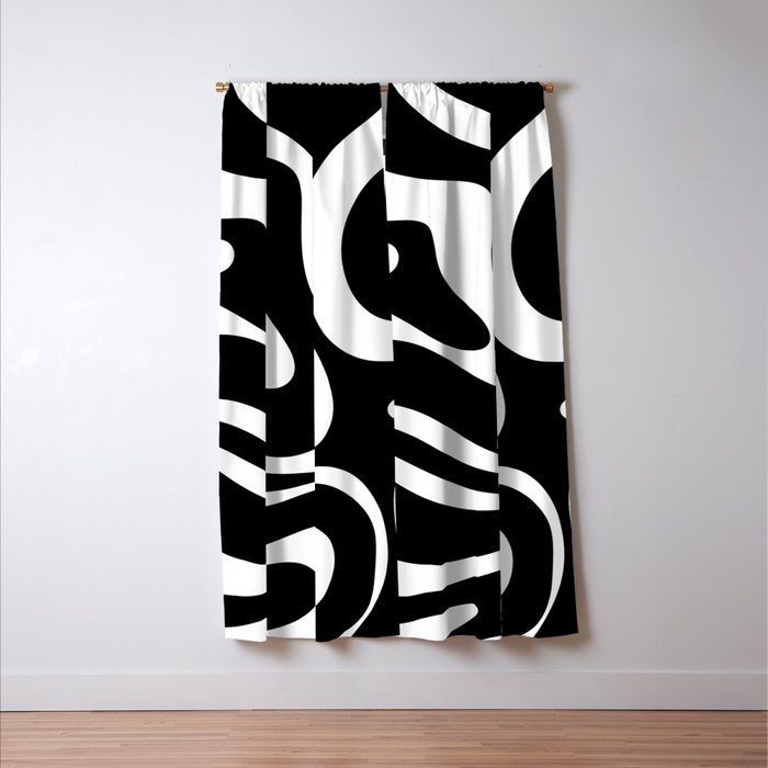Modern Retro Liquid Swirl Abstract Pattern in Black and White Window Curtain Gallery Image 3