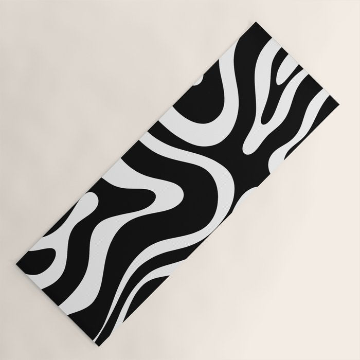 Modern Retro Liquid Swirl Abstract Pattern in Black and White Yoga Mat Gallery Image 1