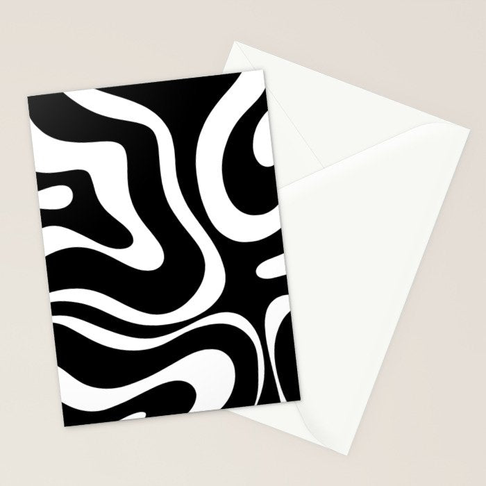 Modern Retro Liquid Swirl Abstract Pattern in Black and White Stationery Card Gallery Image 2